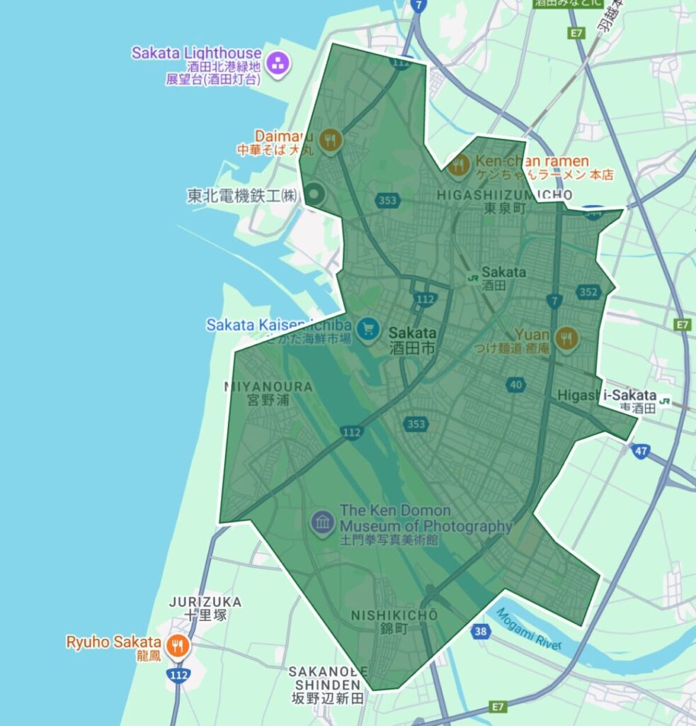 山形県酒田市のUber Eats（ウーバーイーツ）配達エリア