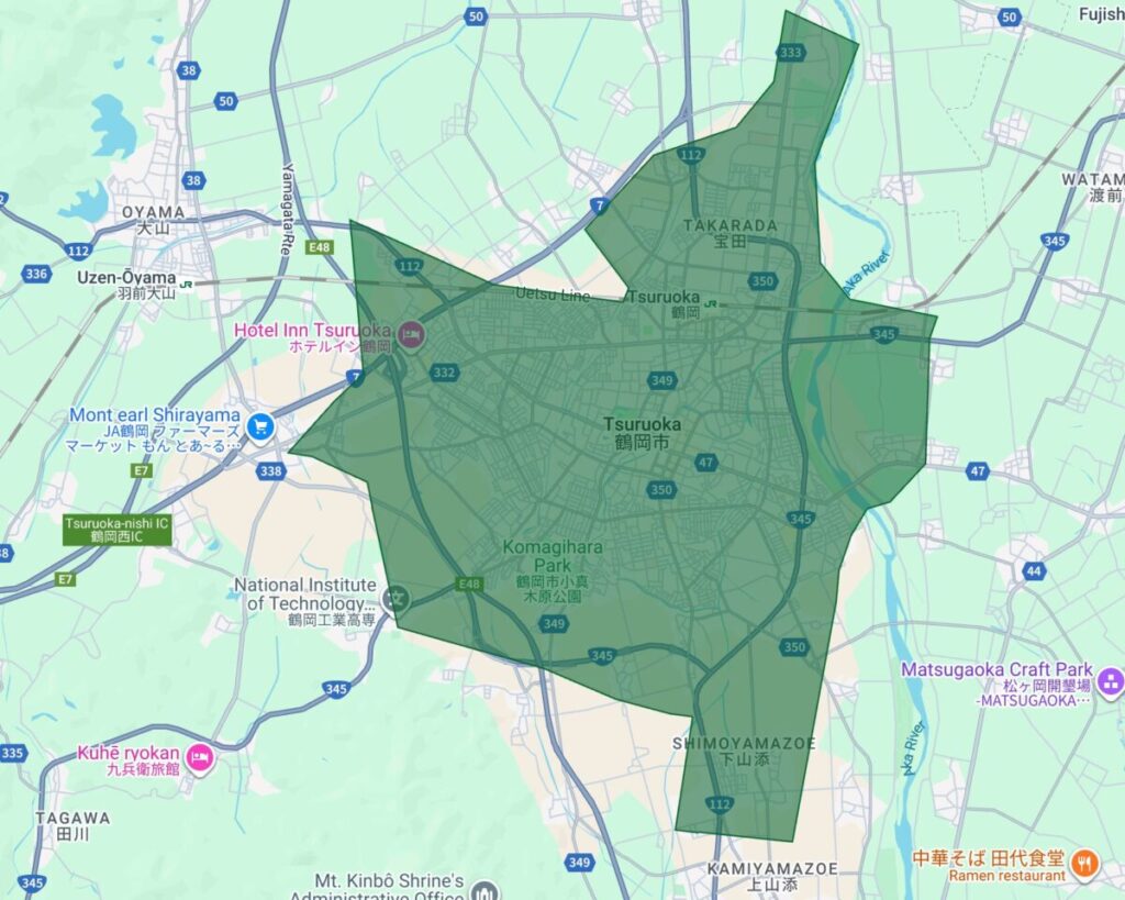 山形県鶴岡市のUber Eats（ウーバーイーツ）配達エリア