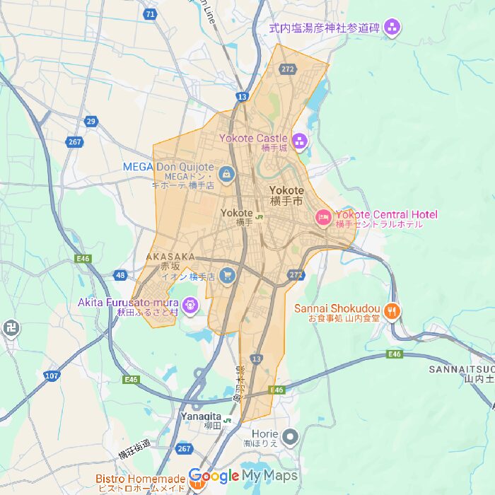 秋田県横手市のUber Eats（ウーバーイーツ）配達エリア