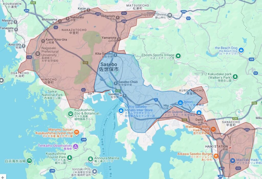 長崎県佐世保市のUber Eats（ウーバーイーツ）配達エリア