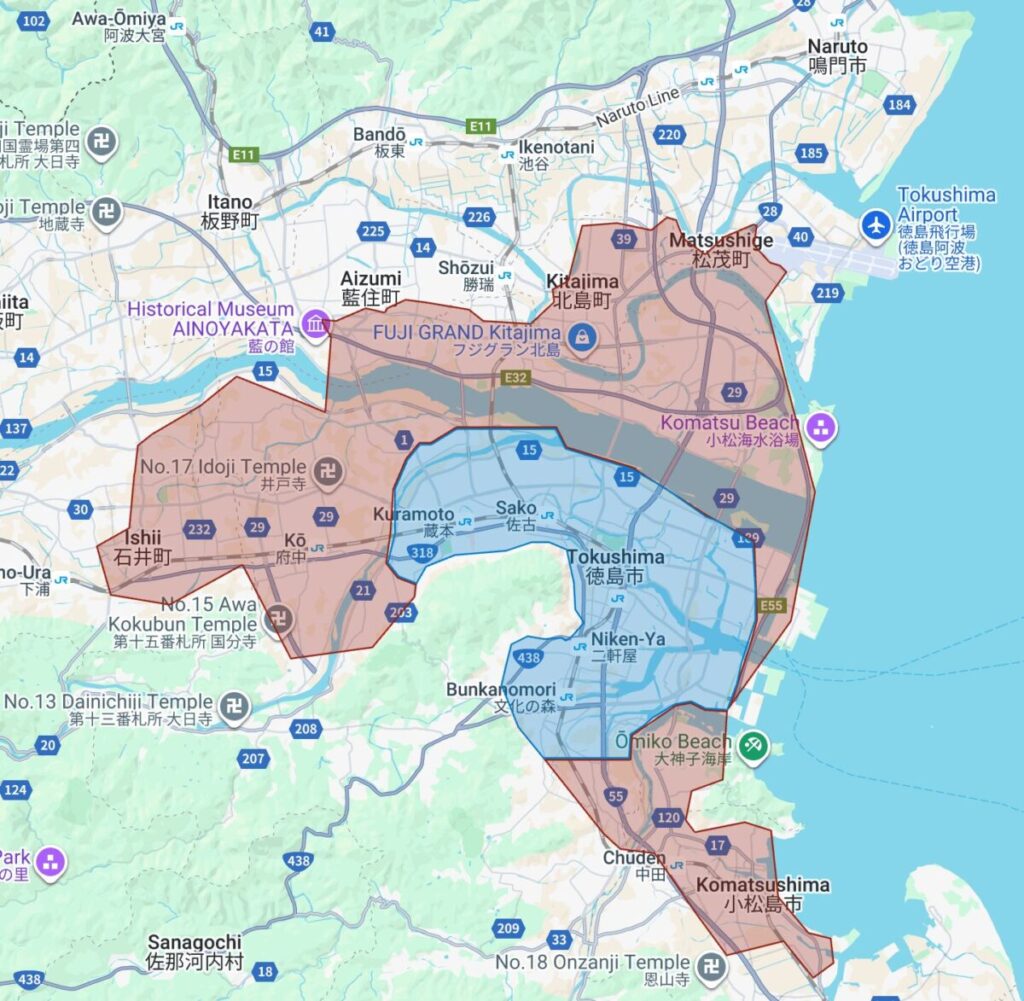 徳島県のUber Eats（ウーバーイーツ）エリア