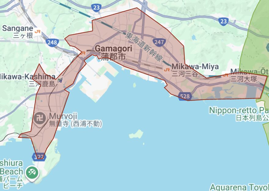 蒲郡市のUber Eats(ウーバーイーツ)配達エリア