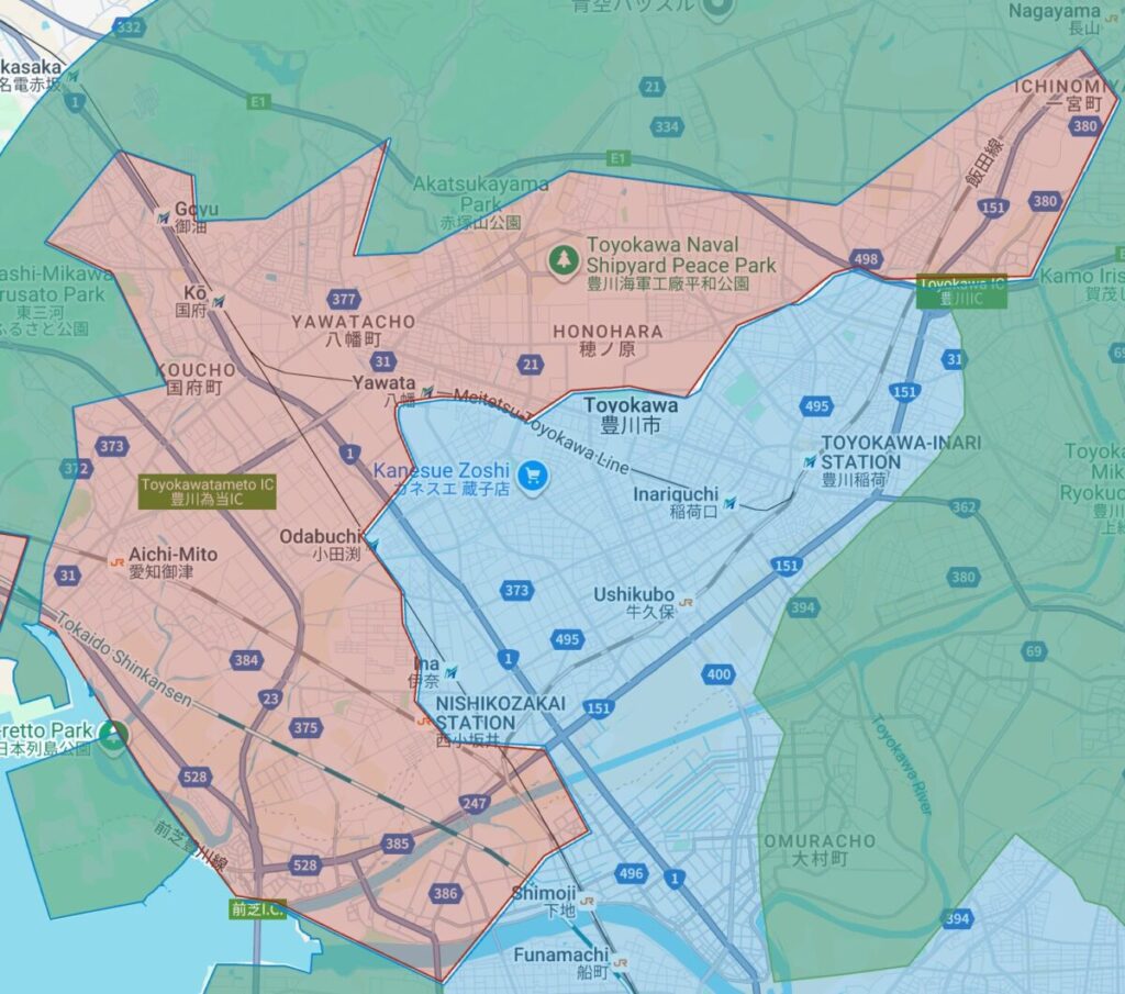 豊川市のUber Eats(ウーバーイーツ)配達エリア