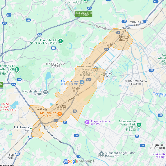 東金市・山武市のUber Eats配達エリア