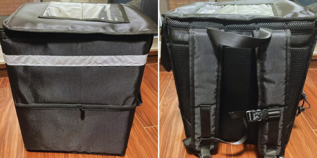 カズキさんが使用しているAmazonで購入したロゴ無し配達バッグ。