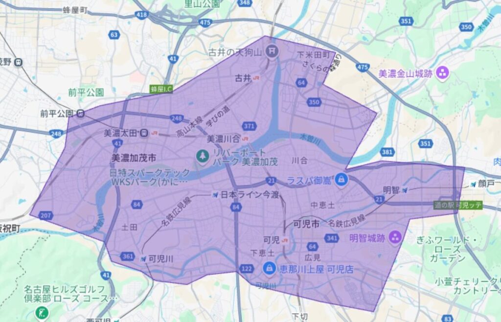 可児市・美濃加茂市のUber Eats(ウーバーイーツ)配達エリア