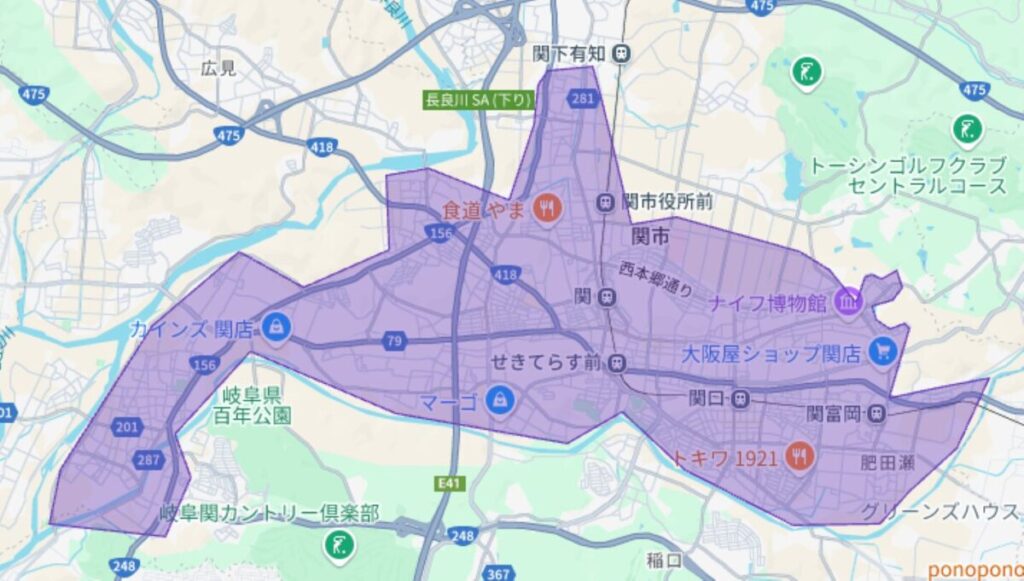 関市のUber Eats(ウーバーイーツ)配達エリア