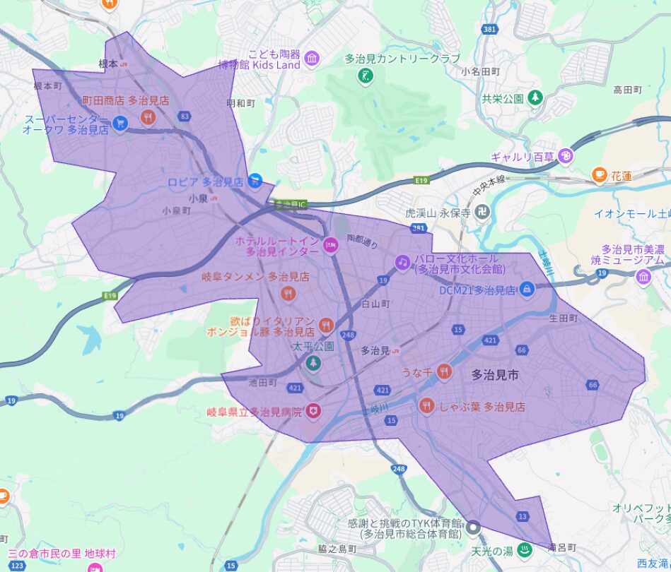 多治見市のUber Eats(ウーバーイーツ)配達エリア