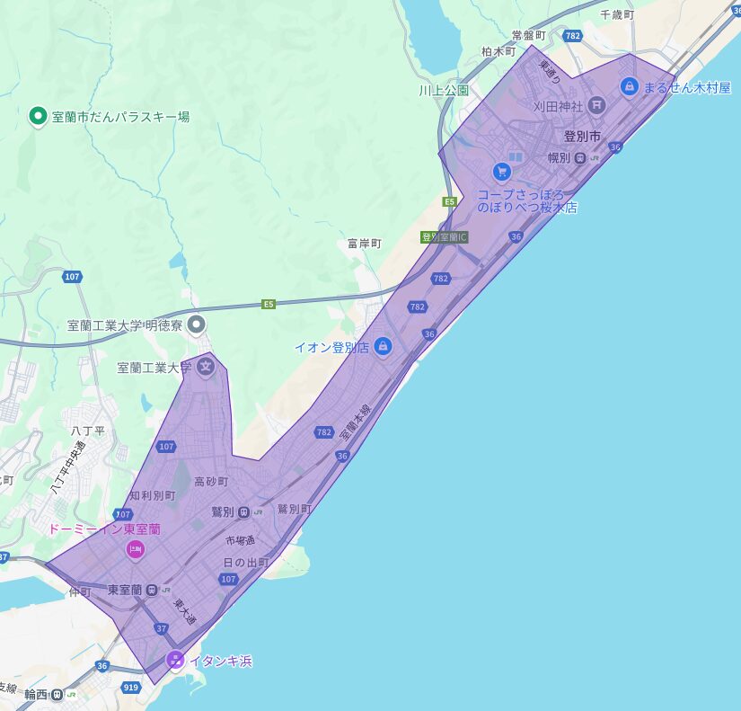室蘭市・登別市のUber Eats(ウーバーイーツ)配達エリア