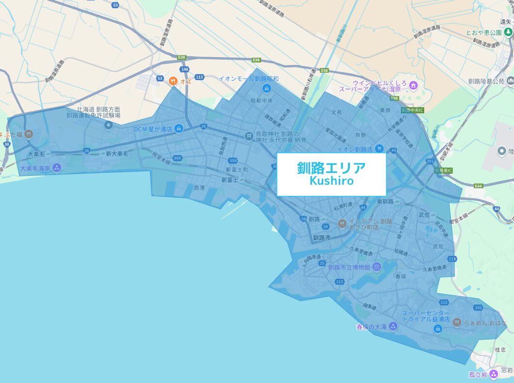 釧路市のWolt(ウォルト)配達エリア