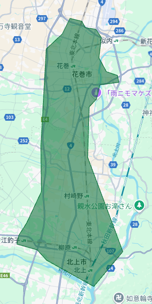 岩手県花巻市・北上市のUber Eats(ウーバーイーツ)配達エリア