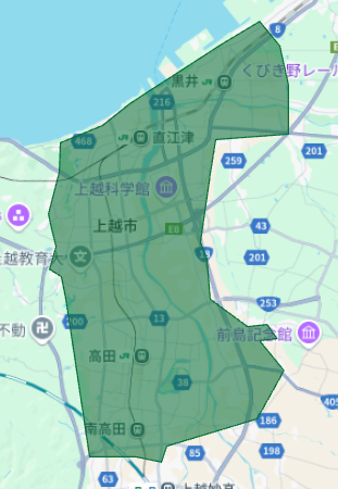 新潟県上越市のUber Eats(ウーバーイーツ)配達エリア