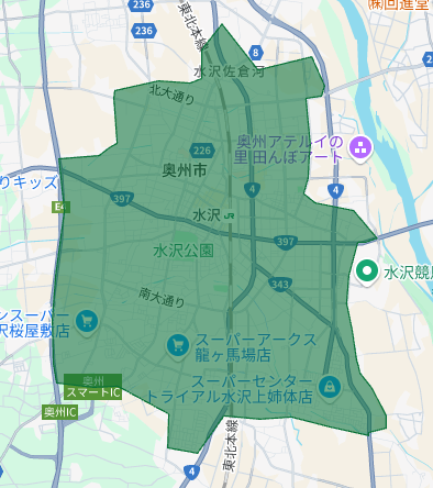岩手県奥州市のUber Eats(ウーバーイーツ)配達エリア