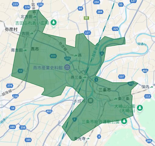 新潟県三条市・燕市のUber Eats(ウーバーイーツ)配達エリア