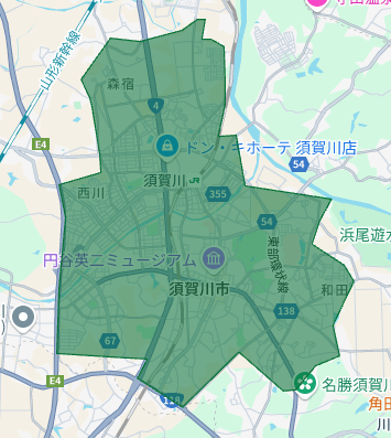 福島県須賀川市のUber Eats（ウーバーイーツ）配達エリア