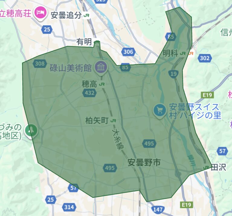 安曇野市のUber Eats(ウーバーイーツ)配達エリア