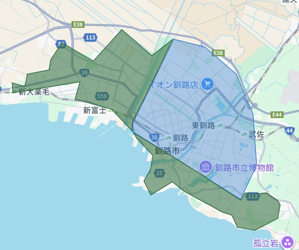 釧路市のUber Eats(ウーバーイーツ)配達エリア