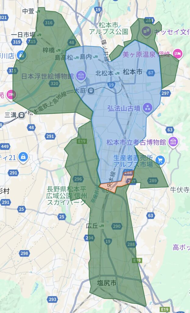 塩尻市・松本市のUber Eats(ウーバーイーツ)配達エリア