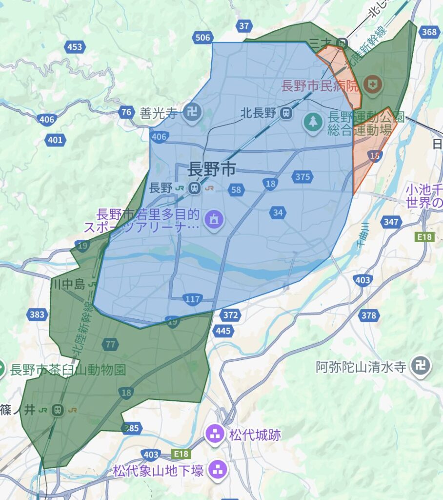 長野市のUber Eats(ウーバーイーツ)配達エリア