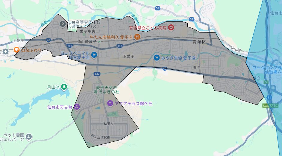 宮城県仙台市青葉区のUber Eats(ウーバーイーツ)配達エリア