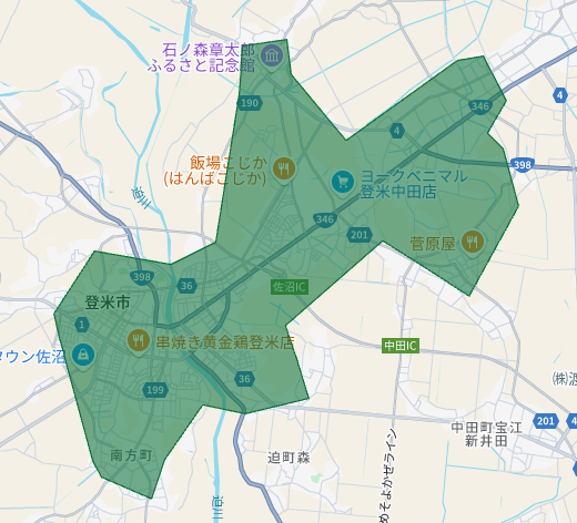 宮城県登米市のUber Eats(ウーバーイーツ)配達エリア